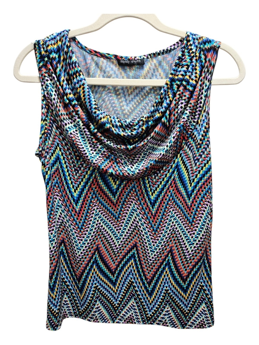 Mandy Evans Lightweight Cyber Y2K Geometric Cowl Neck Slinky Top M
